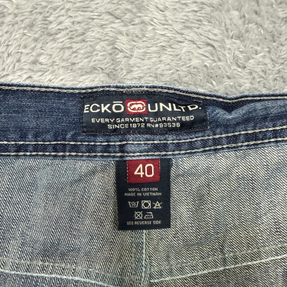Ecko Untld Wide Leg Jeans Mens 38x31 Blue Baggy Y2K Distressed Denim Skater 90s